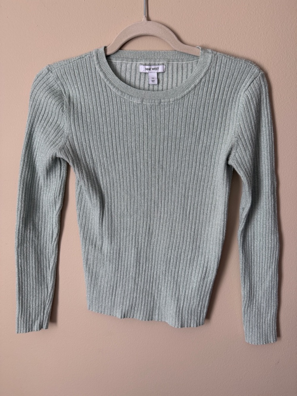 Nine West Mint Ribbed Crewneck Sweater